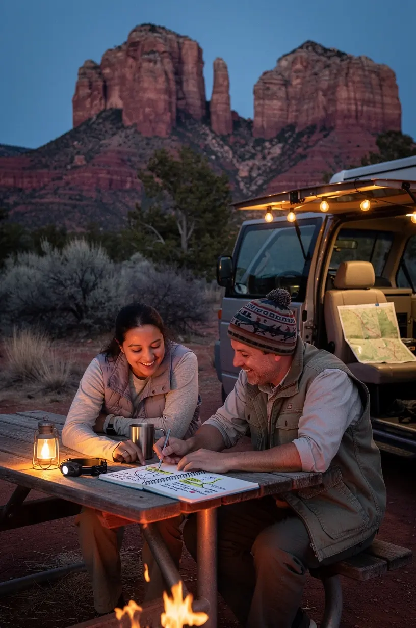A multi-day road trip route map connecting Grand Canyon National Park, Zion, Bryce Canyon, Monument Valley, and nearby regional attractions.